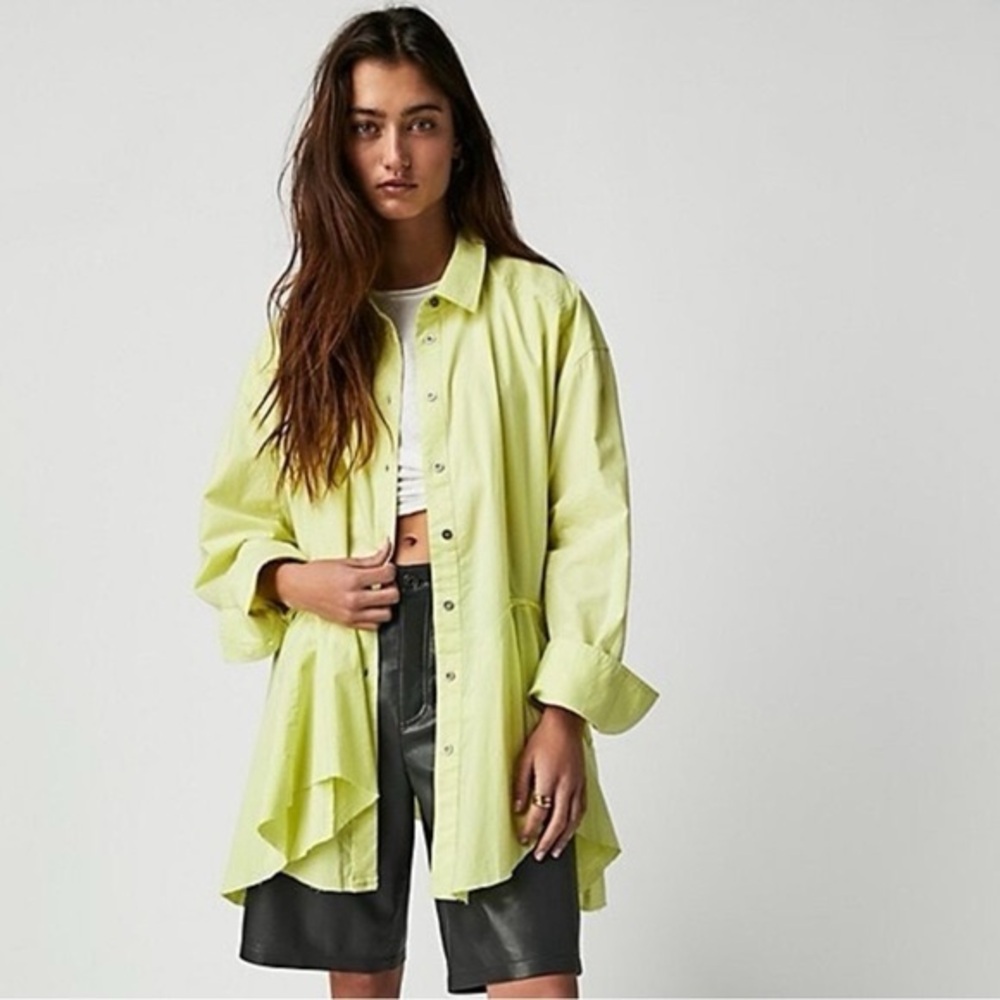 We The Free By Free People Freya Poplin Tunic Top in Pale Neon Green Sz S